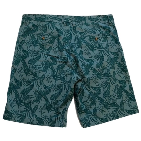 BERKLEY JENSEN Mens Sz 38 Tropical Teal Green Leaf Print Shorts Flat Front - Picture 3 of 8